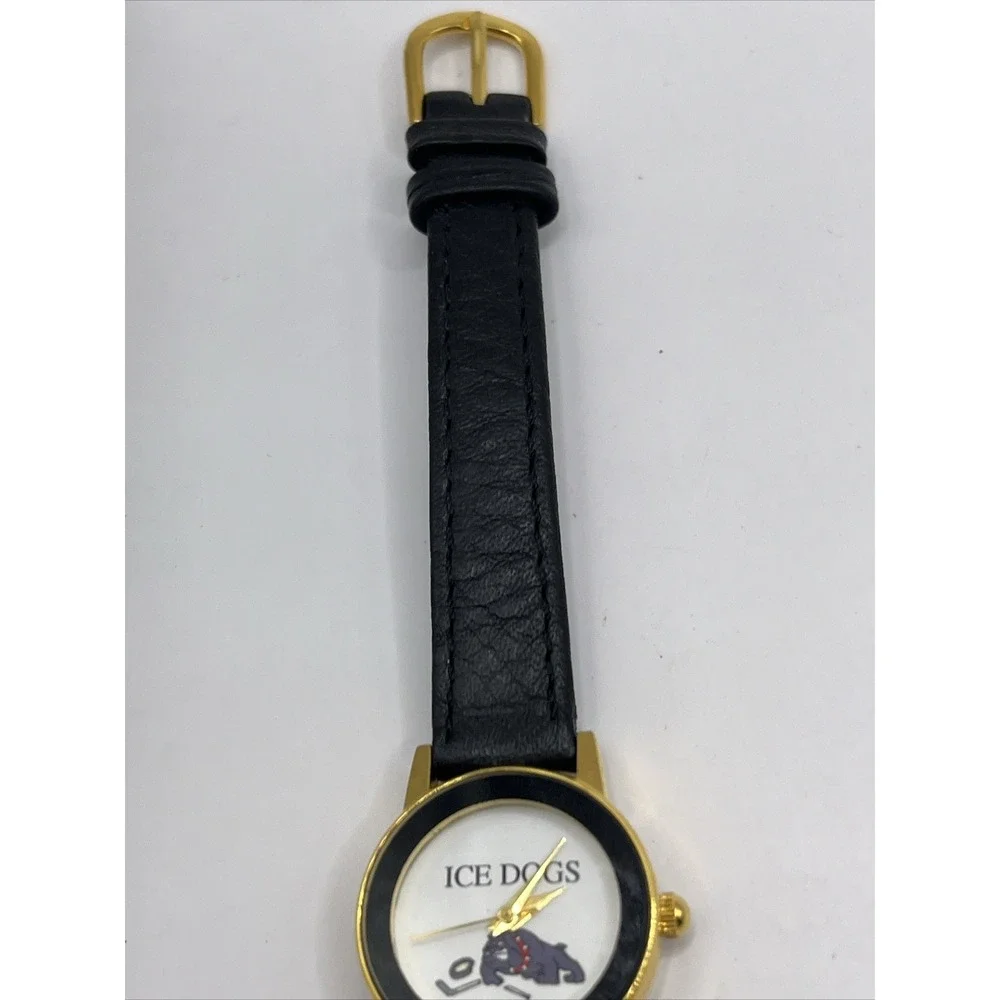 Ice Dogs Kids Quartz Watch Black Leather Band Gold Tone Case- New‎ Battery
